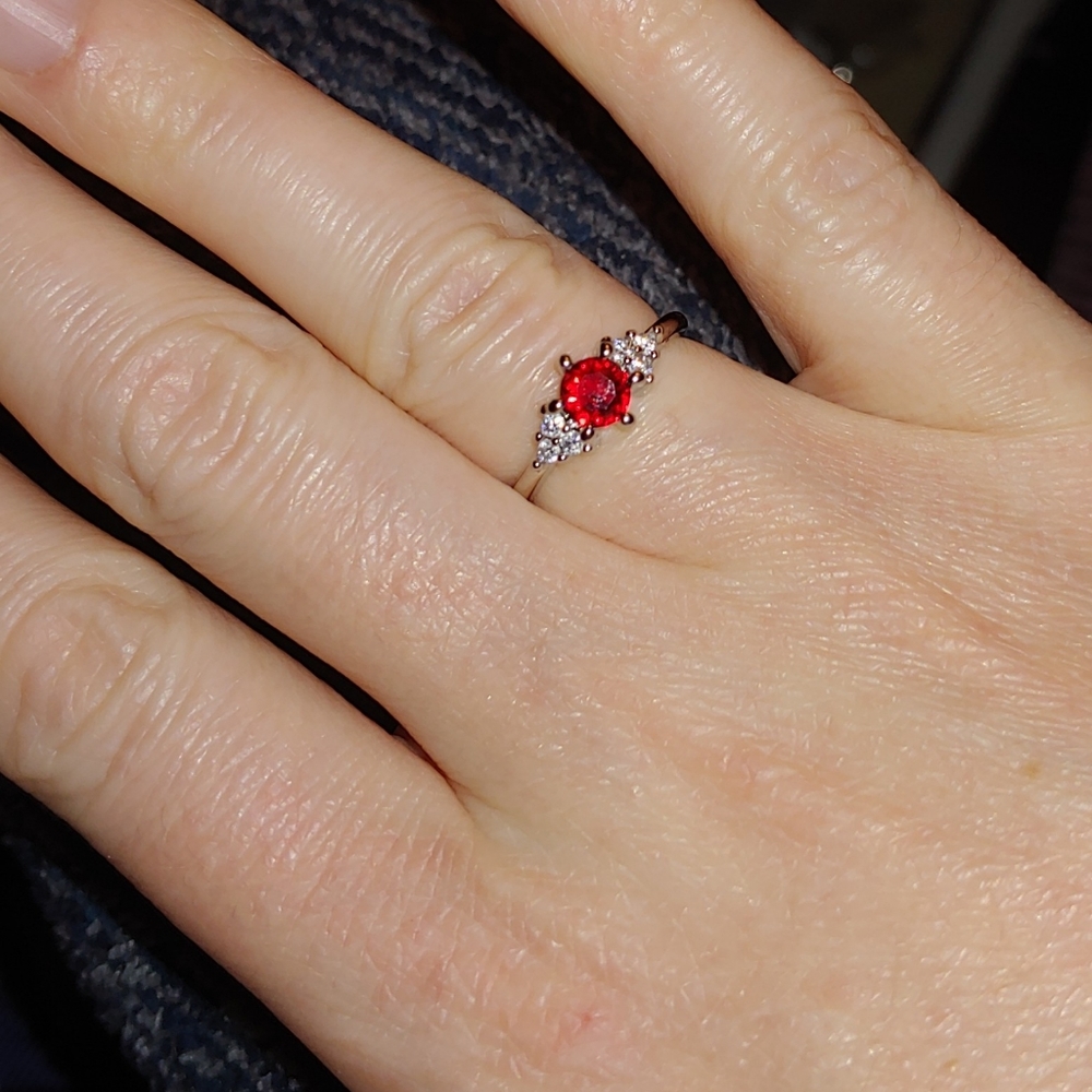 925 Sterling Silver Simulated Ruby Ring - image 7